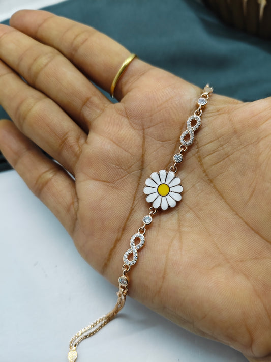 925 Silver Rose Gold Colour White Enamel Design Bracelet