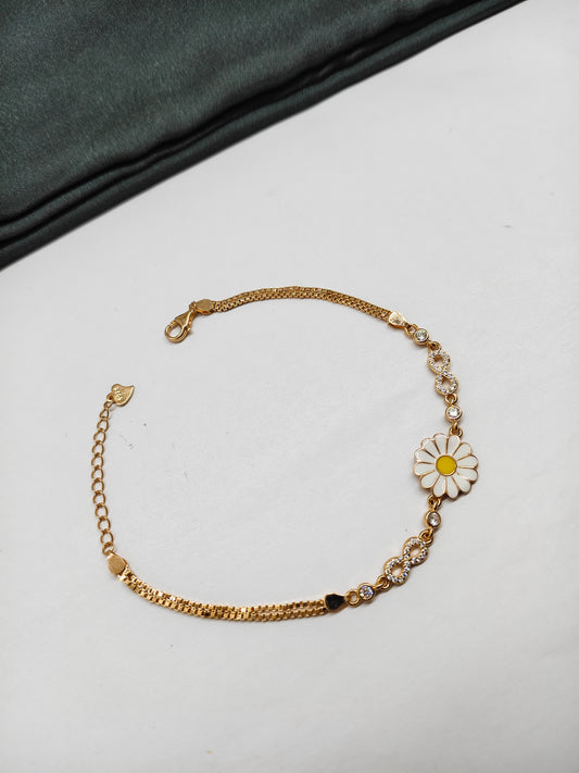 925 Silver Rose Gold Colour White Enamel Design Bracelet