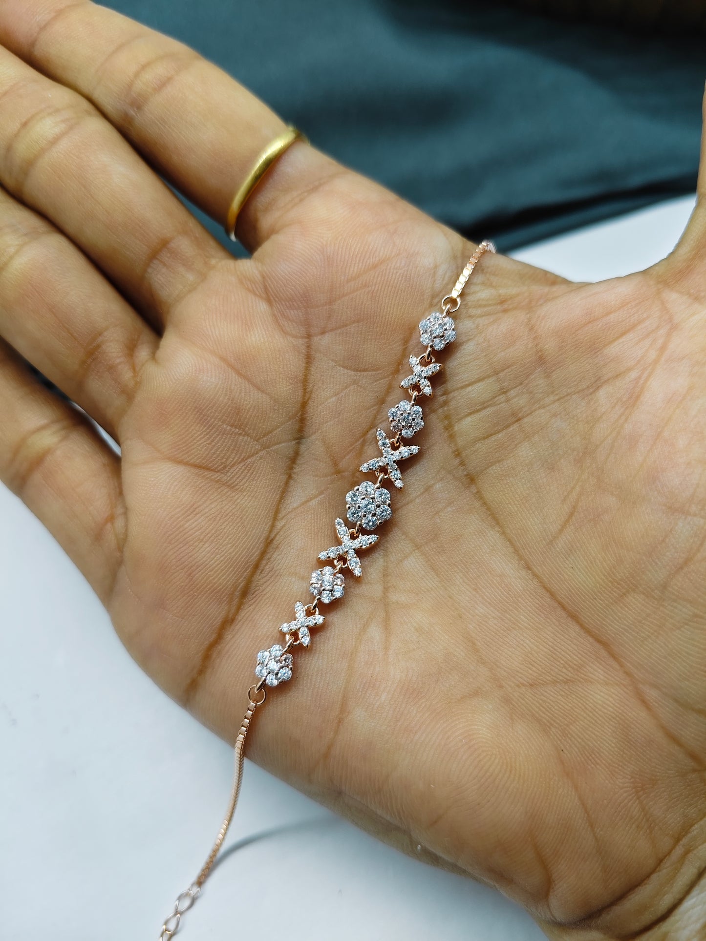 925 Silver Rose Gold Colour X O Design Bracelet