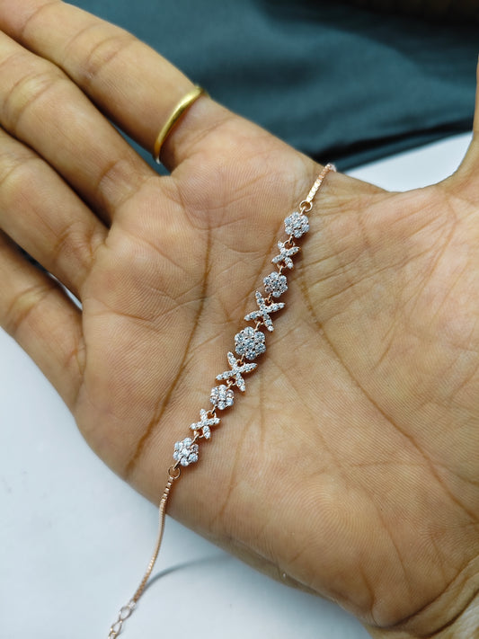 925 Silver Rose Gold Colour X O Design Bracelet