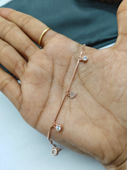 925 Silver Rose Gold Colour Heart Hanging Design Bracelet