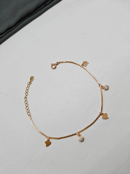 925 Silver Rose Gold Colour Heart Hanging Design Bracelet