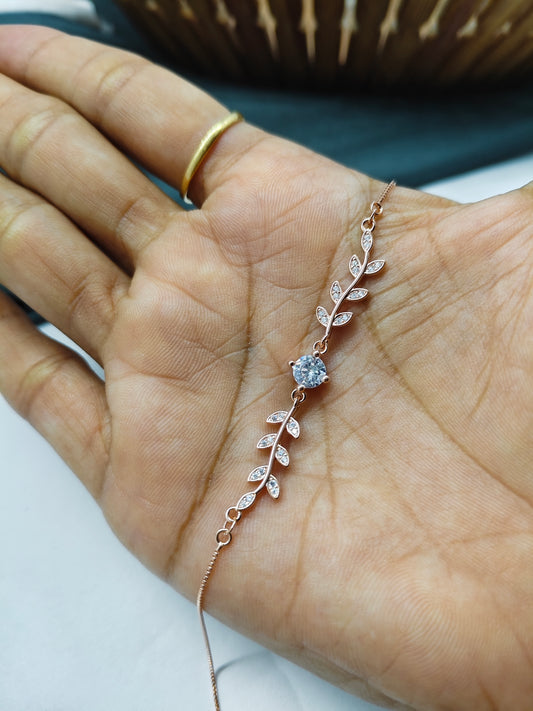 925 Silver Rose Gold Colour Leaf Design Bracelet