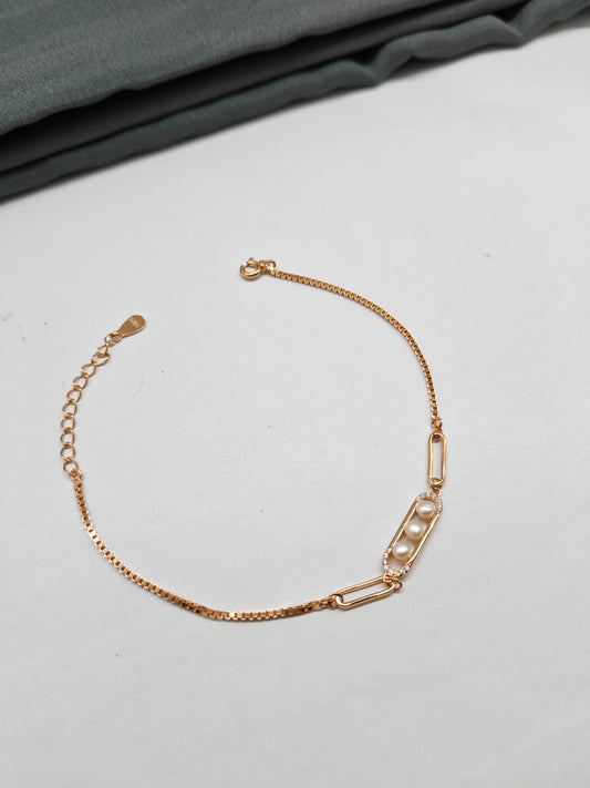925 Silver Rose Gold Colour Peral Design Bracelet