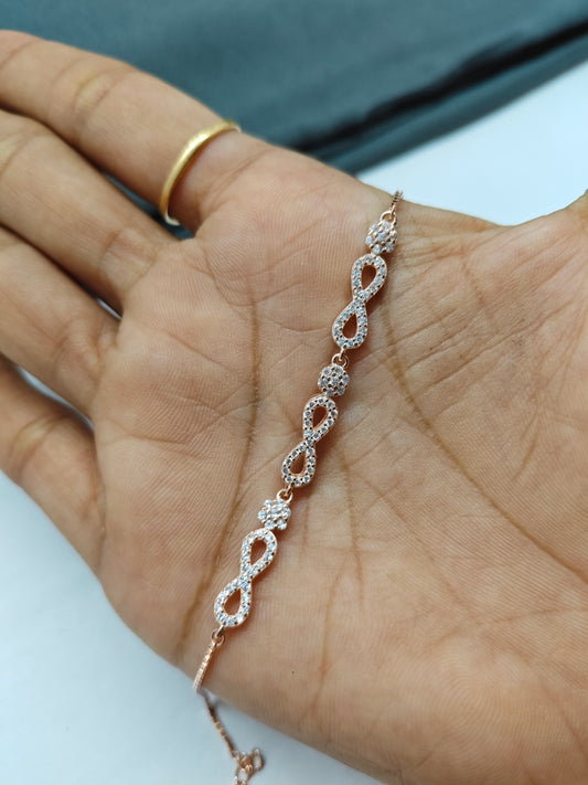 925 Silver Rose Gold Colour Multiple Infinity Design Bracelet