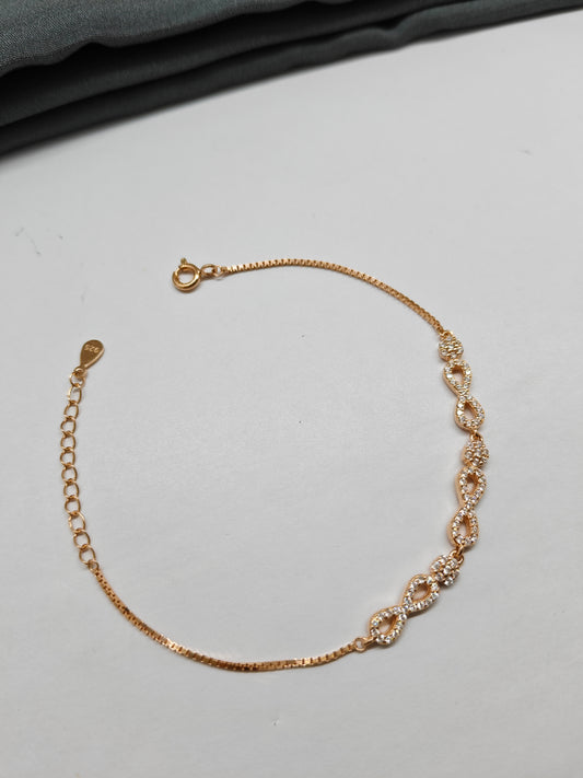 925 Silver Rose Gold Colour Multiple Infinity Design Bracelet