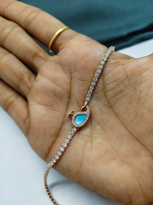 925 Silver Rose Gold Colour Blue MOP Dolphin Design Bracelet