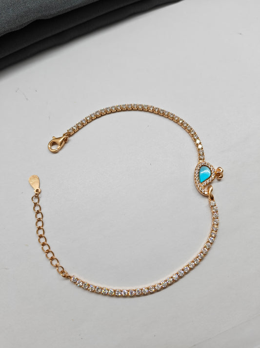 925 Silver Rose Gold Colour Blue MOP Dolphin Design Bracelet