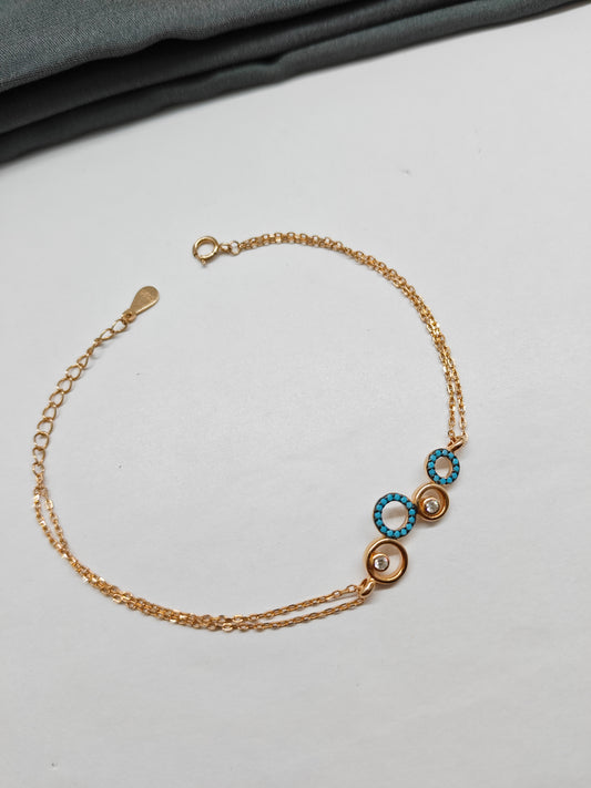 925 Silver Rose Gold Colour Blue Enamel Round Design Bracelet