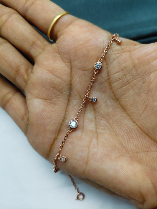 925 Silver Rose Gold Colour Hanging White Stone Design Bracelet