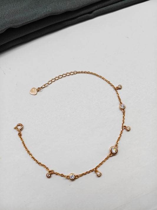 925 Silver Rose Gold Colour Hanging White Stone Design Bracelet
