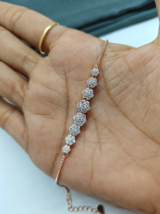 925 Silver Rose Gold Colour Multiple White Stone Design Bracelet