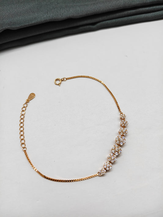 925 Silver Rose Gold Colour Multiple White Stone Design Bracelet
