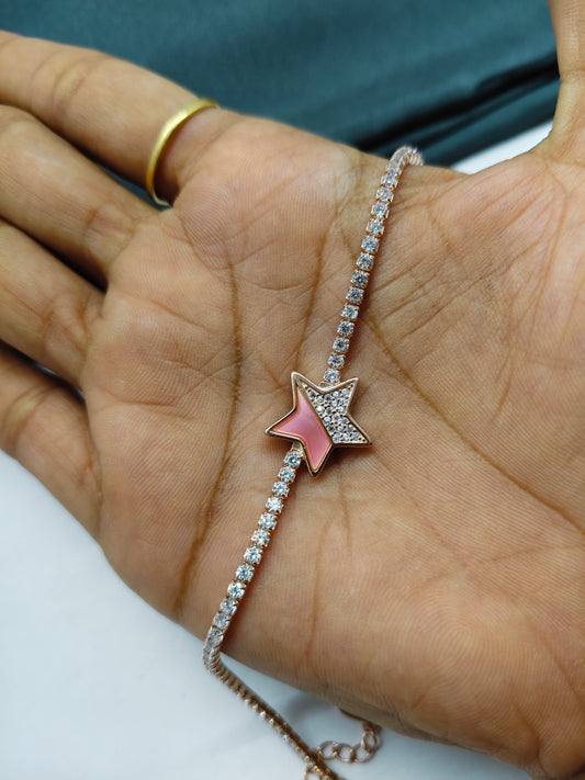 925 Silver Rose Gold Colour Pink MOP Star Design Bracelet