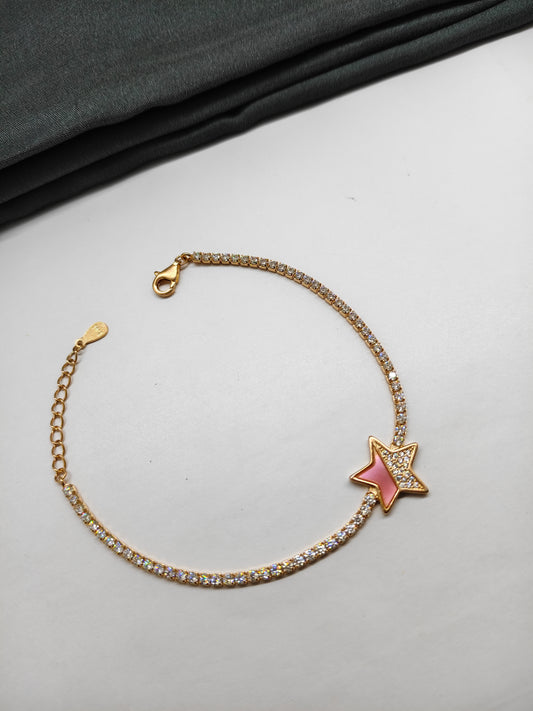 925 Silver Rose Gold Colour Pink MOP Star Design Bracelet