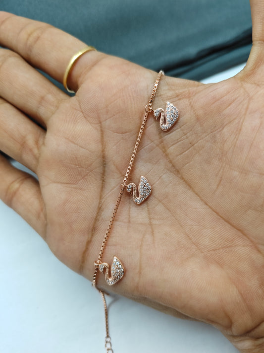 925 Silver Rose Gold Colour Swan Hanging Design Bracelet