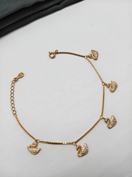 925 Silver Rose Gold Colour Swan Hanging Design Bracelet