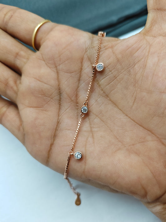 925 Silver Rose Gold Colour White Stone Hanging Design Bracelet