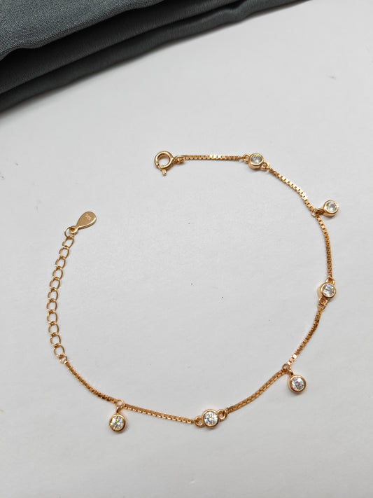 925 Silver Rose Gold Colour White Stone Hanging Design Bracelet