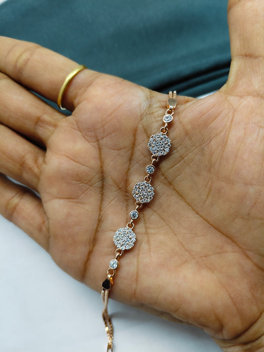 925 Silver Rose Gold Colour Double Layer White Stone Design Bracelet