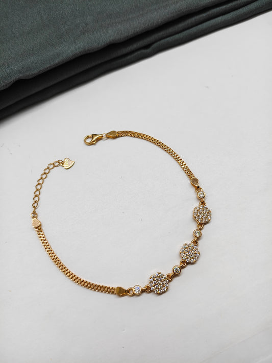 925 Silver Rose Gold Colour Double Layer White Stone Design Bracelet