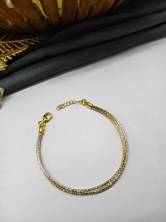 925 Silver Multi-Colour 3 Layer Kada  Rose-Gold-Silver Design Bracelet