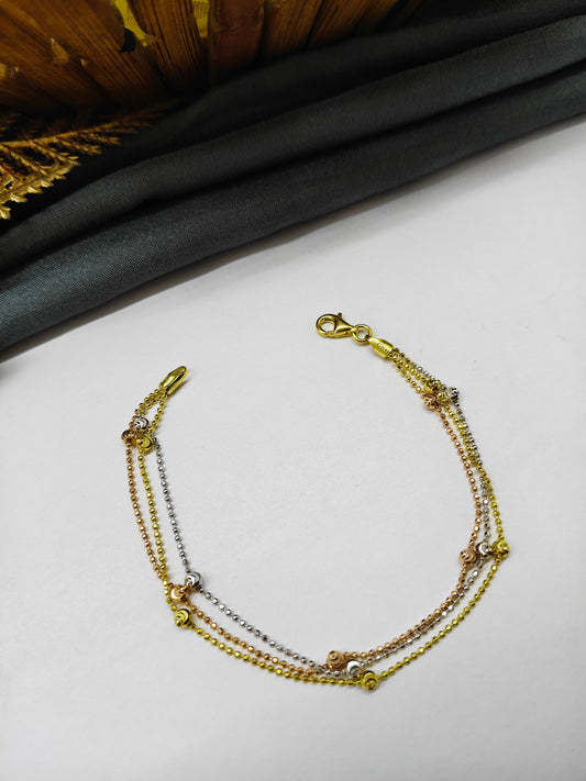 925 Silver Multi-Colour 3 Layer Balls  Rose-Gold-Silver Design Bracelet