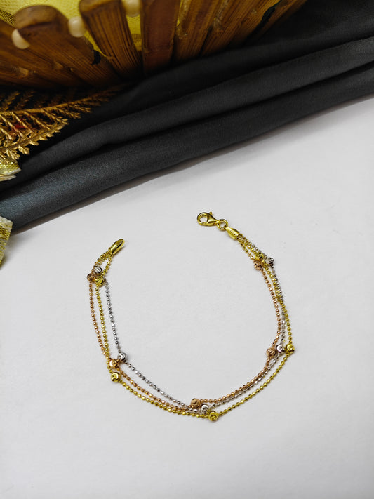 925 Silver Multi-Colour 3 Layer Balls  Rose-Gold-Silver Design Bracelet