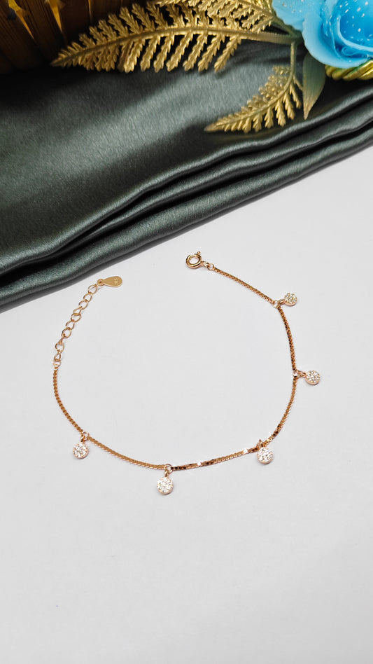 925 Silver Rose Gold Colour Round Stone Hanging Design Bracelet