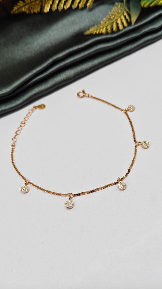 925 Silver Rose Gold Colour Round Stone Hanging Design Bracelet