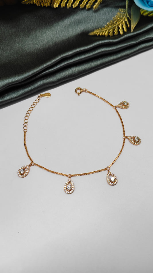 925 Silver Rose Gold Colour Drop Stone Hanging Design Bracelet