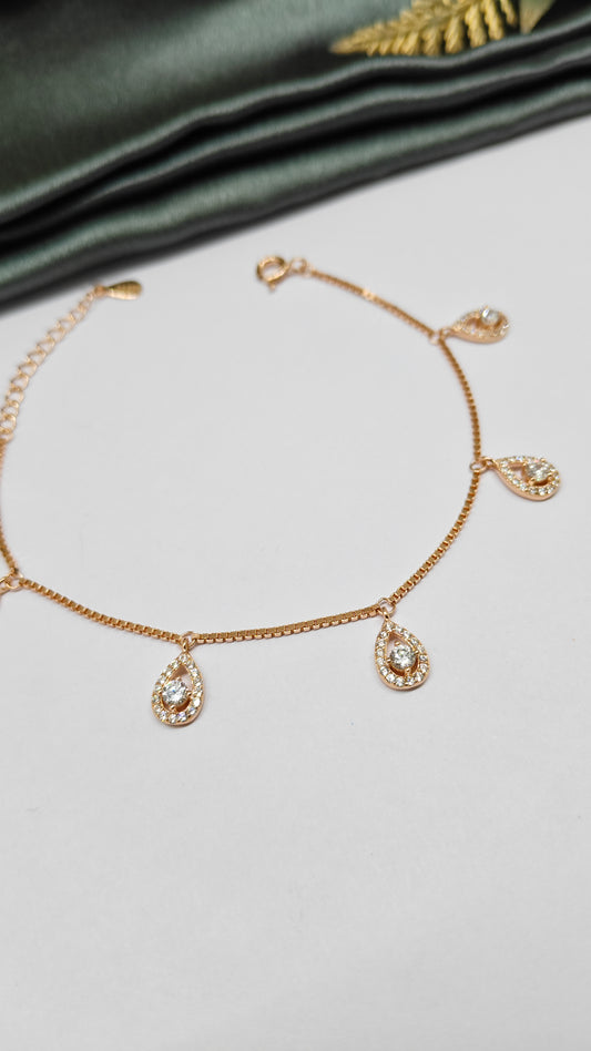 925 Silver Rose Gold Colour Drop Stone Hanging Design Bracelet