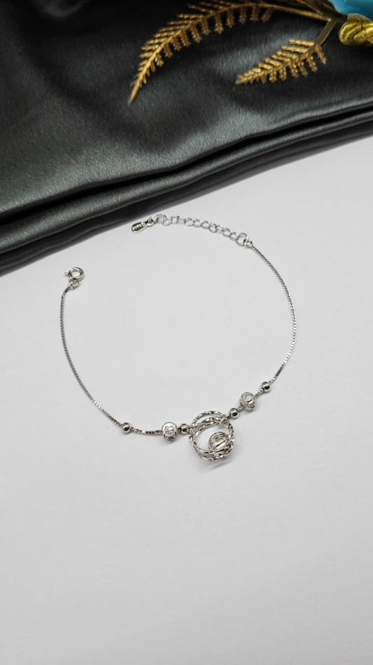925 Silver In Regular Colour White Stone Hanging Ring Design Bracelet