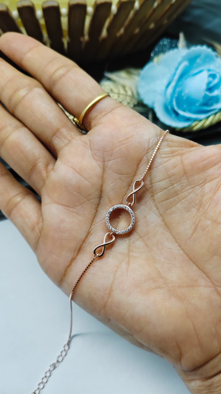 925 Silver Rose Gold Colour Small Infinity Design Bracelet