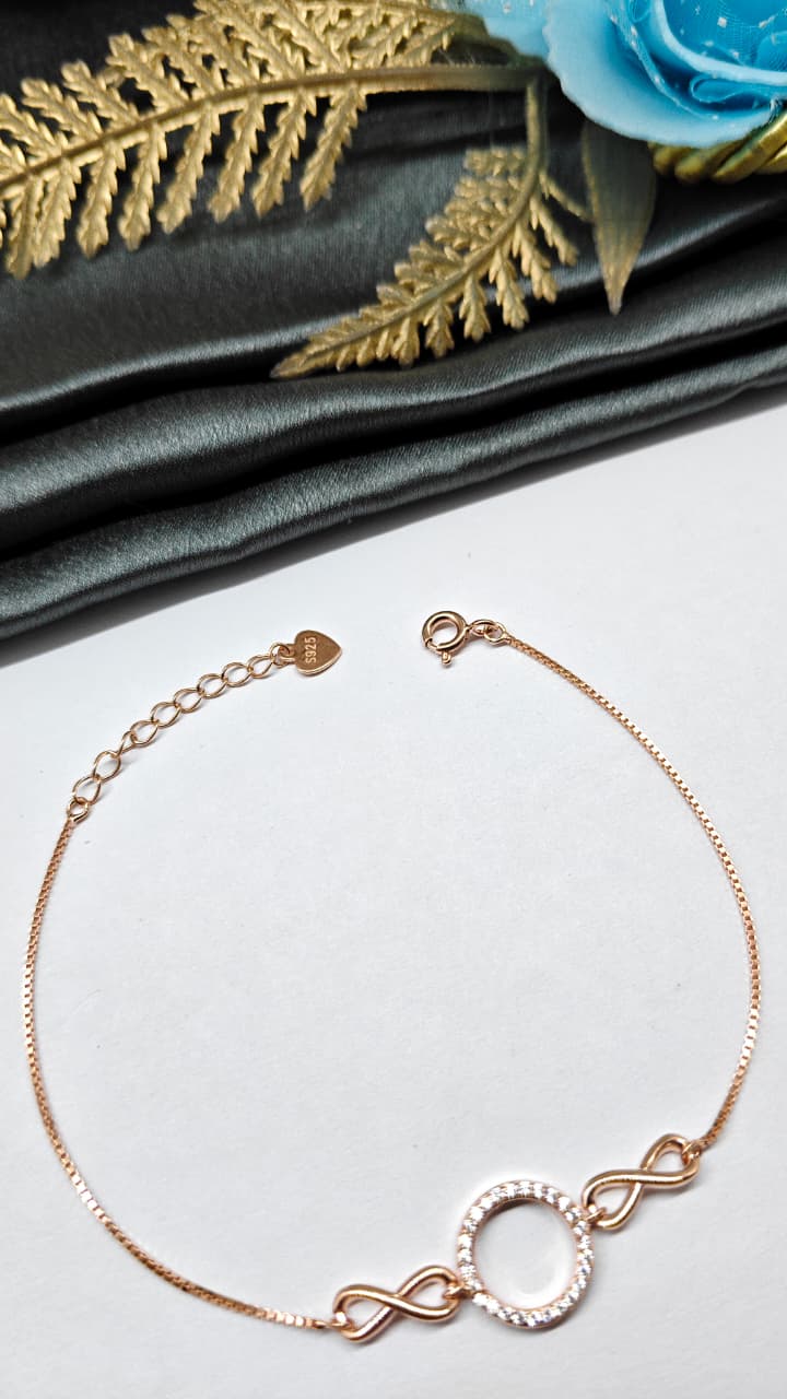925 Silver Rose Gold Colour Small Infinity Design Bracelet