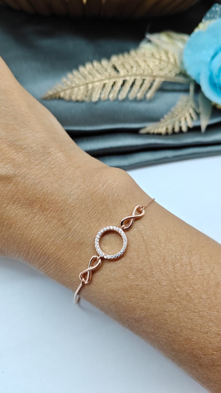 925 Silver Rose Gold Colour Small Infinity Design Bracelet
