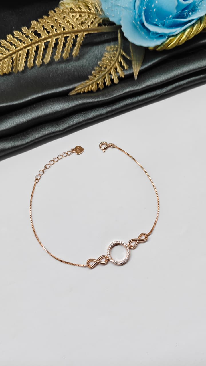 925 Silver Rose Gold Colour Small Infinity Design Bracelet