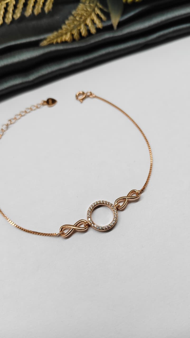 925 Silver Rose Gold Colour Small Infinity Design Bracelet