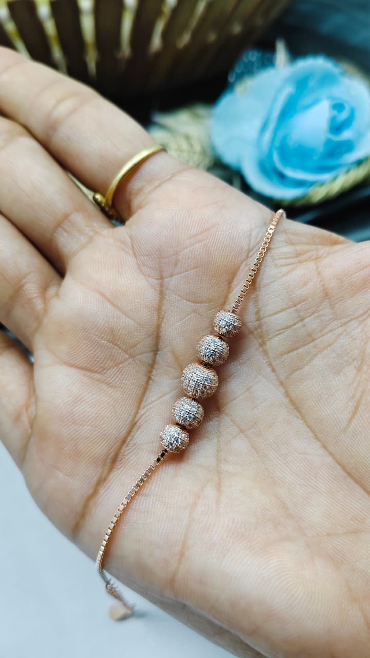 925 Silver Rose Gold Colour Movable Balls Design Bracelet