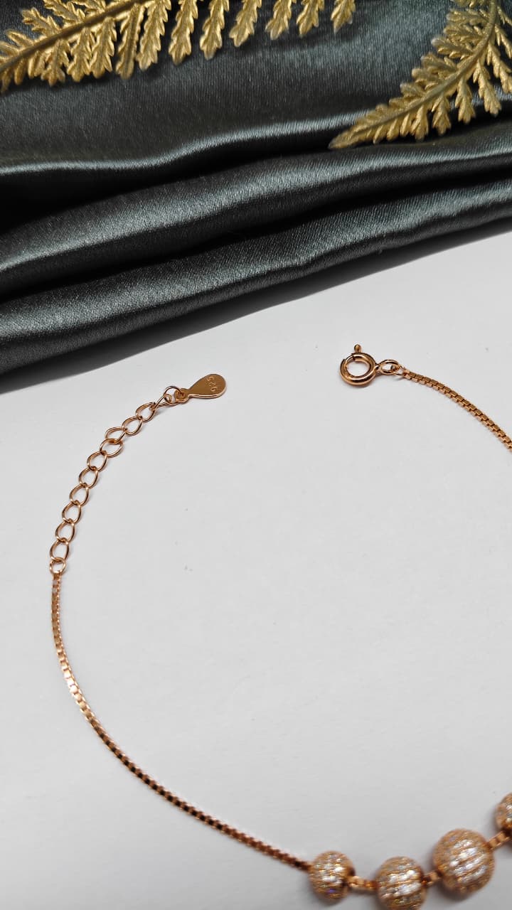 925 Silver Rose Gold Colour Movable Balls Design Bracelet