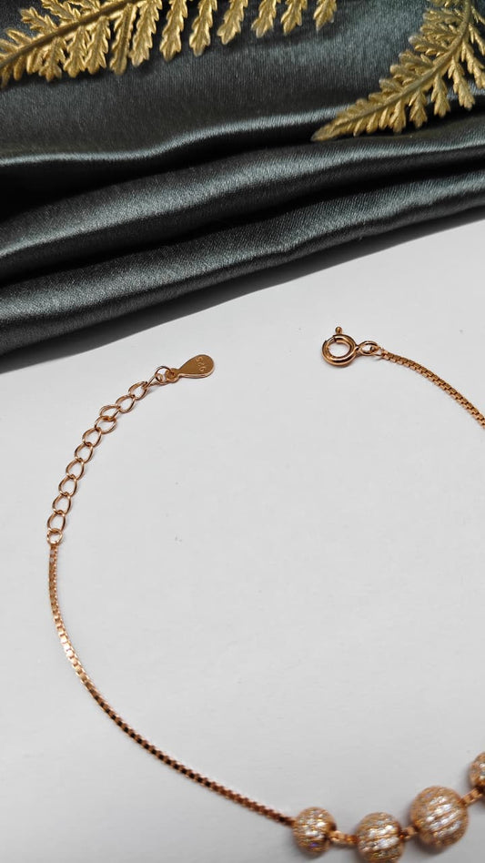 925 Silver Rose Gold Colour Movable Balls Design Bracelet