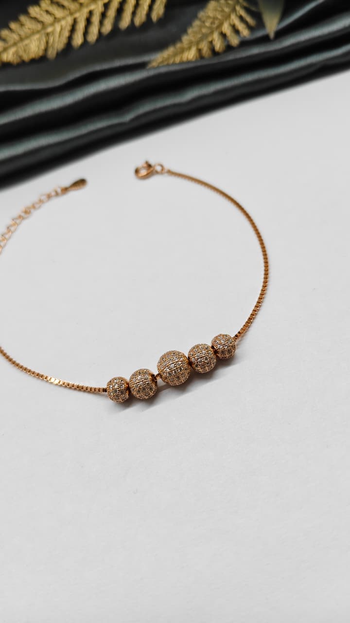 925 Silver Rose Gold Colour Movable Balls Design Bracelet