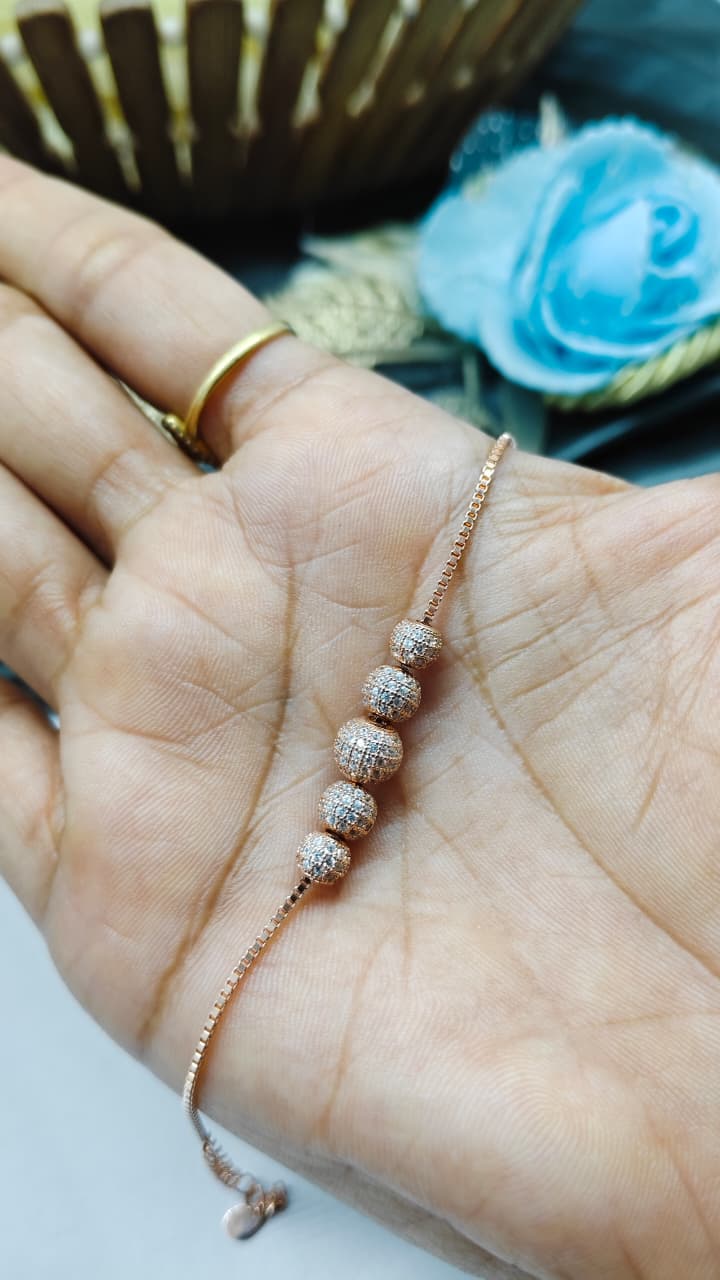 925 Silver Rose Gold Colour Movable Balls Design Bracelet
