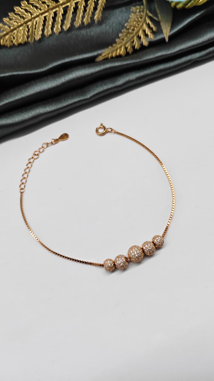 925 Silver Rose Gold Colour Movable Balls Design Bracelet