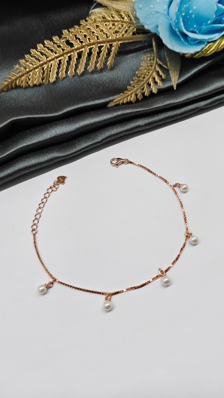 925 Silver Rose Gold Colour Small Pearl Hanging Design Bracelet