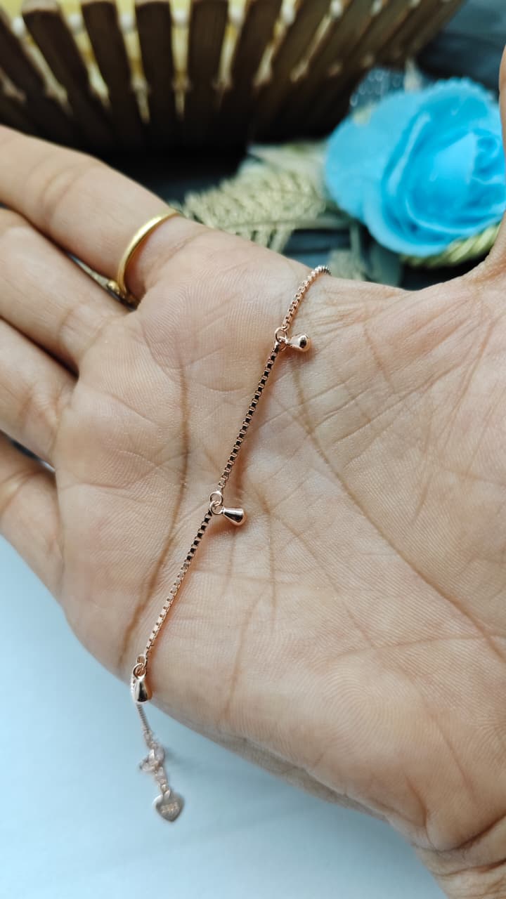 925 Silver Rose Gold Colour Small Balls Hanging Design Bracelet
