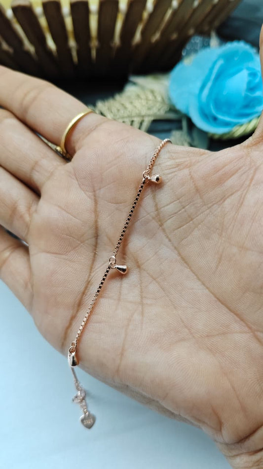 925 Silver Rose Gold Colour Small Balls Hanging Design Bracelet