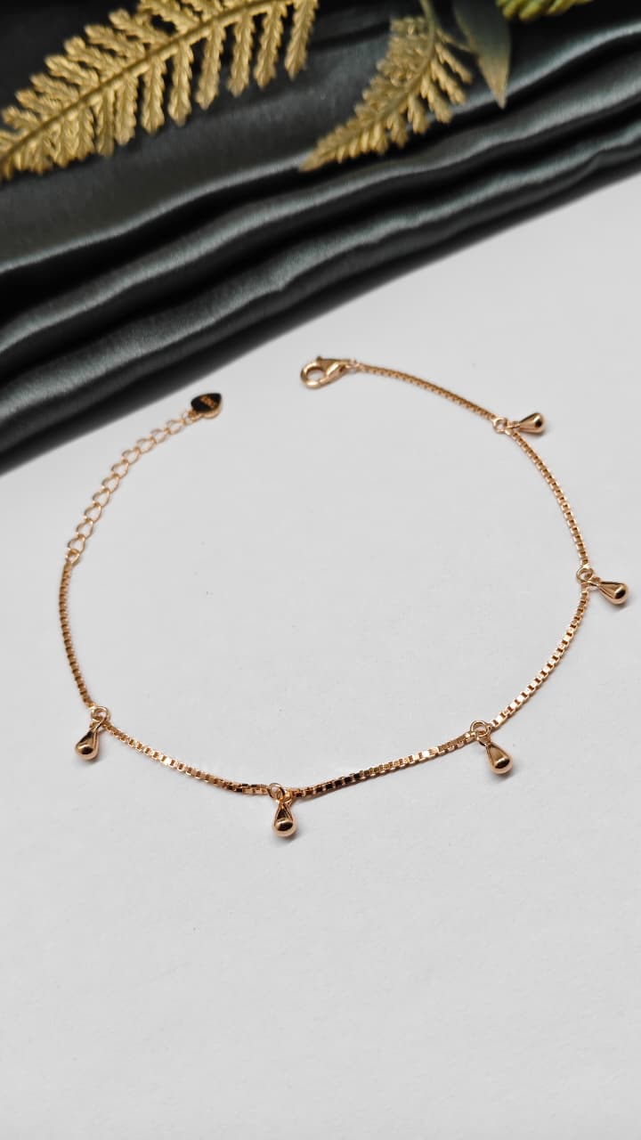 925 Silver Rose Gold Colour Small Balls Hanging Design Bracelet