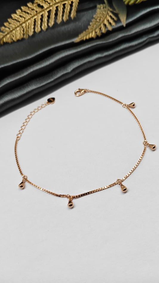 925 Silver Rose Gold Colour Small Balls Hanging Design Bracelet