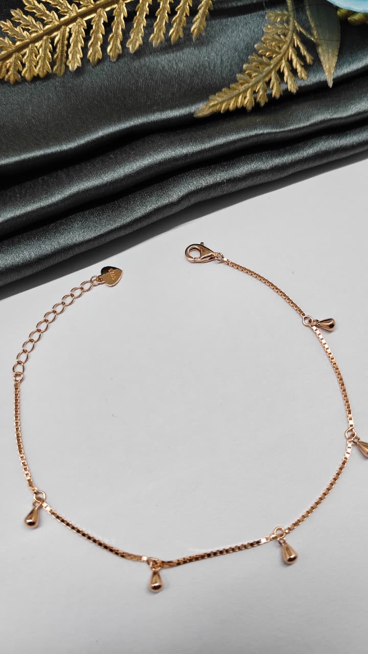 925 Silver Rose Gold Colour Small Balls Hanging Design Bracelet